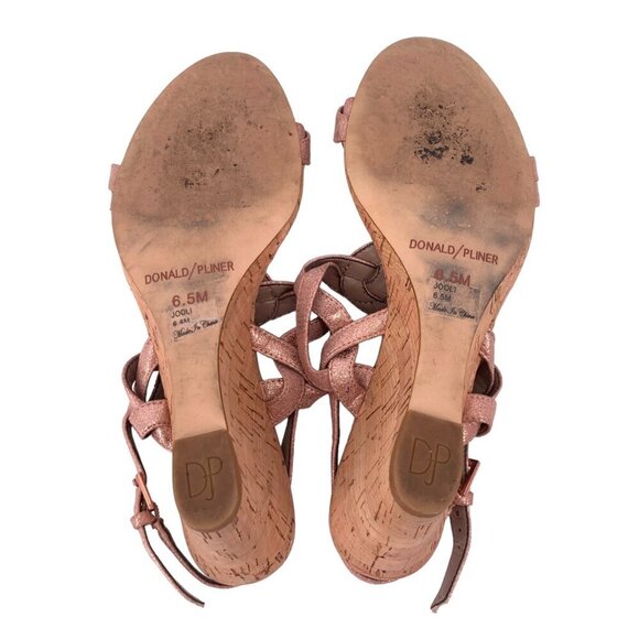 Donald Pliner Jooli Wedge Sandals Womens 6.5 Rose Gold Pink Metallic Summer - Picture 7 of 8